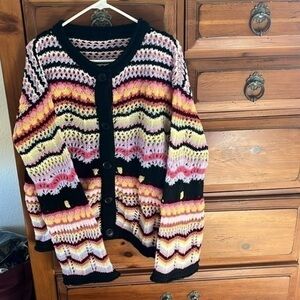 Women’s Black, Pink, Blue Knitted Cardigan Size Large NWOT